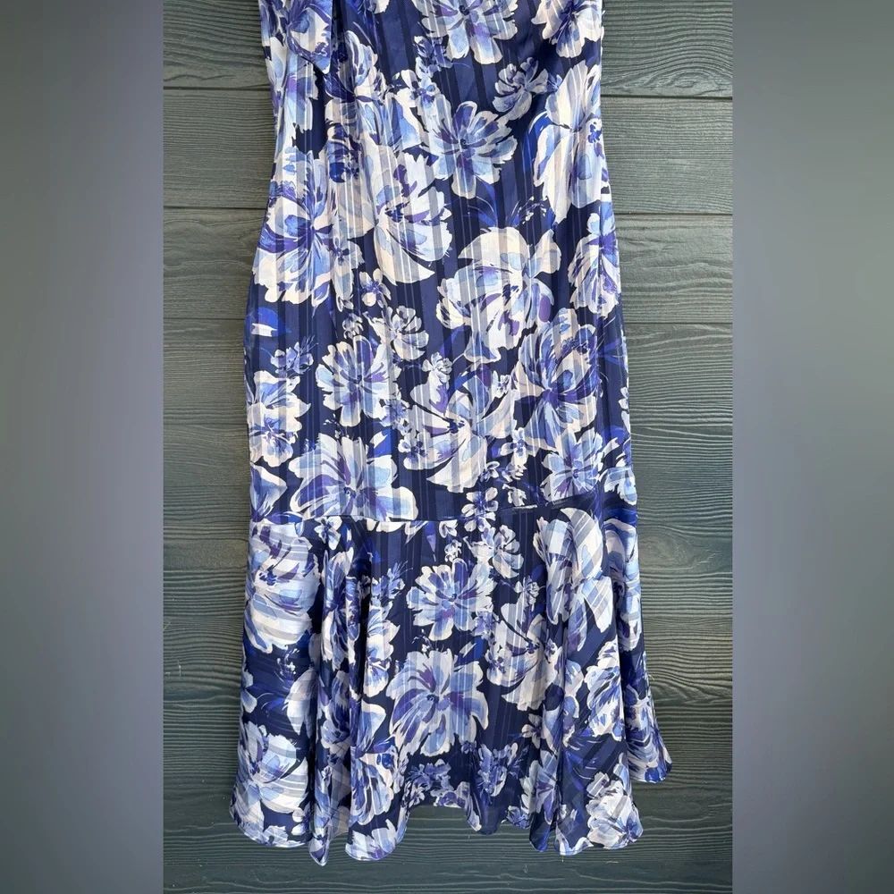 Adelyn Rae Womens L Blue Floral Midi Dress One Shoulder Summer Party - Picture 5 of 10
